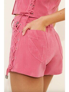 Rolla's Morgan AC/DC Vegan Suede Tie Shorts Pink Womens Size 29